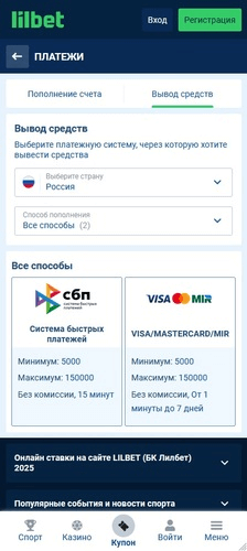 Способы вывода денег из Lilbet